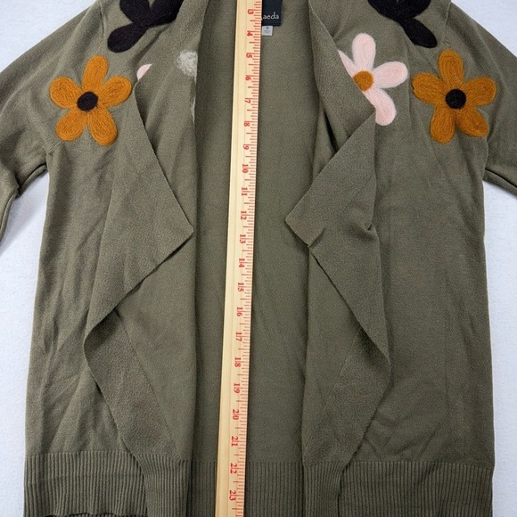 Aaeda Women's Floral Open Cardigan Olive w/ Pink Brown Orange Flowers Small - Picture 5 of 8